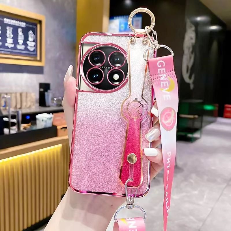 New - Wrist Strap Rope Transparent With Glitter Paper 2 in 1 Phone Case For OnePlus 11 -5G Protective Back Cover