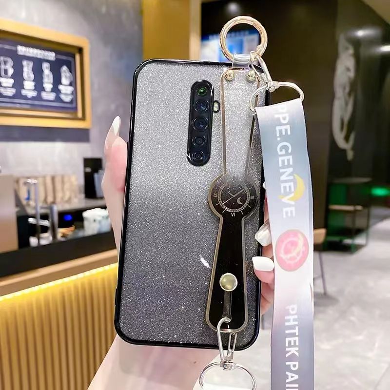 New - Wrist Strap Rope Transparent With Glitter Paper 2 in 1 Phone Case For OPPO Reno 2F/Reno 2Z Protective Back Cover