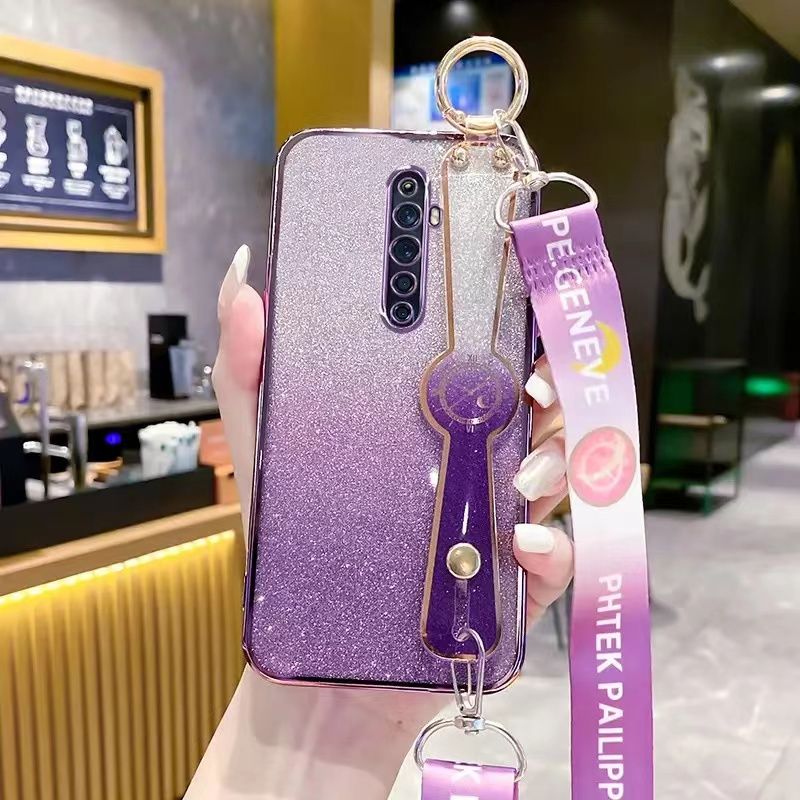 New - Wrist Strap Rope Transparent With Glitter Paper 2 in 1 Phone Case For OPPO Reno 2F/Reno 2Z Protective Back Cover