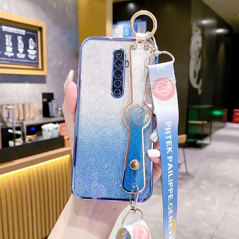 New - Wrist Strap Rope Transparent With Glitter Paper 2 in 1 Phone Case For OPPO Reno 2F/Reno 2Z Protective Back Cover