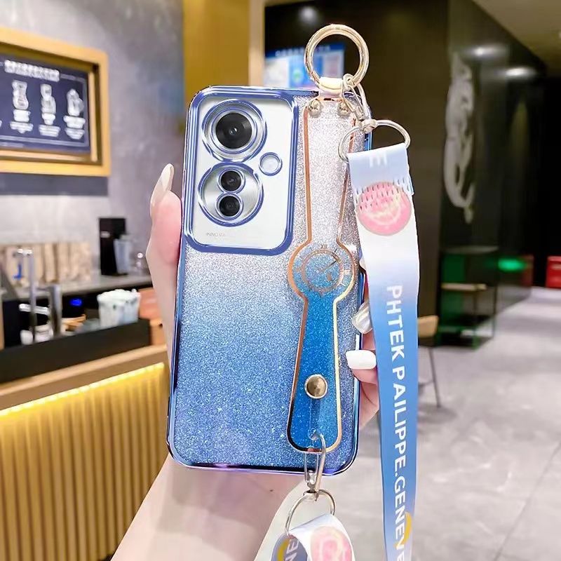 New - Wrist Strap Rope Transparent With Glitter Paper 2 in 1 Phone Case For OPPO Reno 11F -5G/OPPO F25 Pro -5G Protective Back Cover