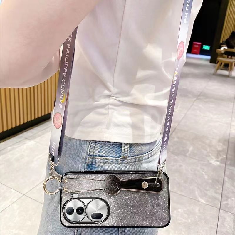 New - Wrist Strap Rope Transparent With Glitter Paper 2 in 1 Phone Case For OPPO Reno 11 Pro -5G Protective Back Cover