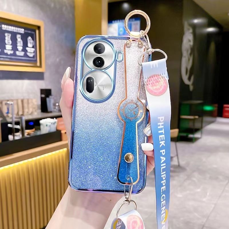 New - Wrist Strap Rope Transparent With Glitter Paper 2 in 1 Phone Case For OPPO Reno 11 Pro -5G Protective Back Cover
