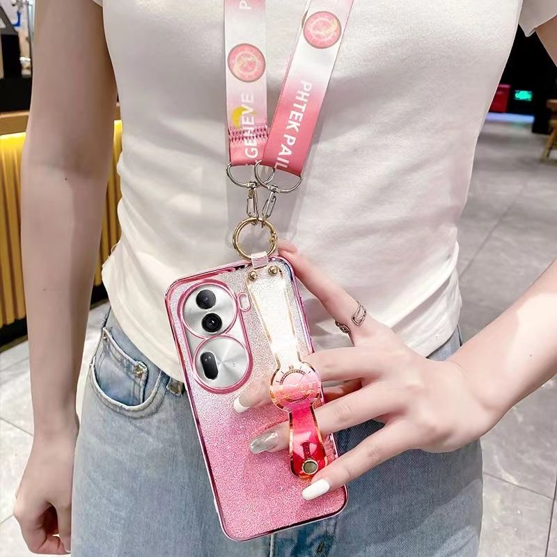 New - Wrist Strap Rope Transparent With Glitter Paper 2 in 1 Phone Case For OPPO Reno 11 Pro -5G Protective Back Cover