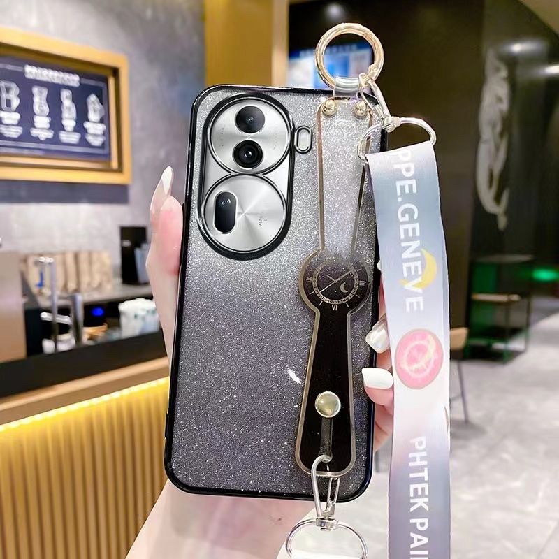 New - Wrist Strap Rope Transparent With Glitter Paper 2 in 1 Phone Case For OPPO Reno 11 Pro -5G Protective Back Cover
