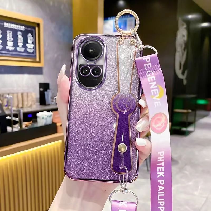 New - Wrist Strap Rope Transparent With Glitter Paper 2 in 1 Phone Case For OPPO Reno 10 -5G/Reno 10 Pro -5G Protective Back Cover