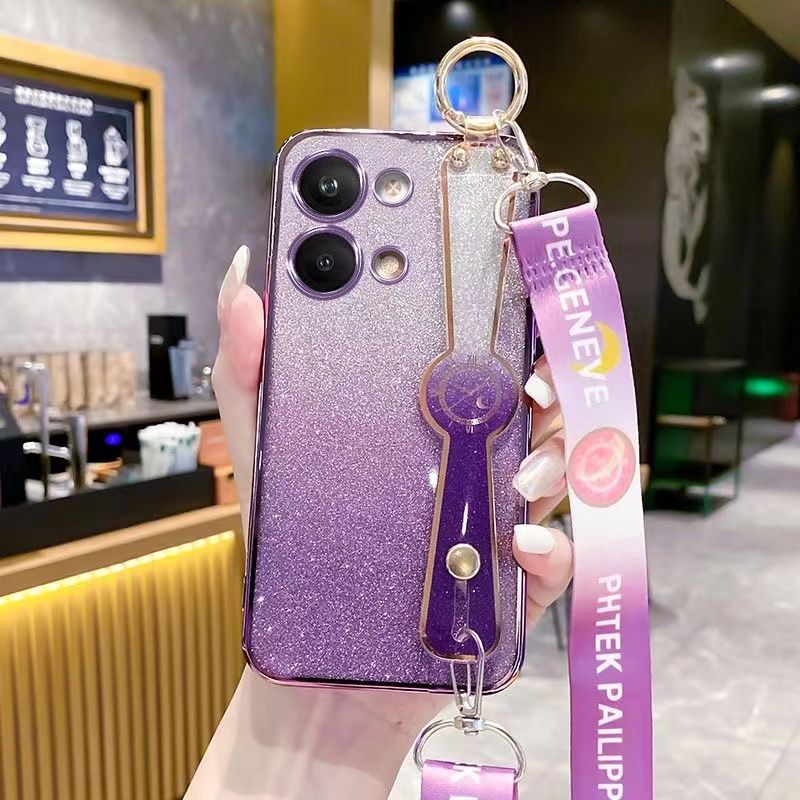 New - Wrist Strap Rope Transparent With Glitter Paper 2 in 1 Phone Case For OPPO Reno 9 -5G/Reno 9 Pro -5G Protective Back Cover