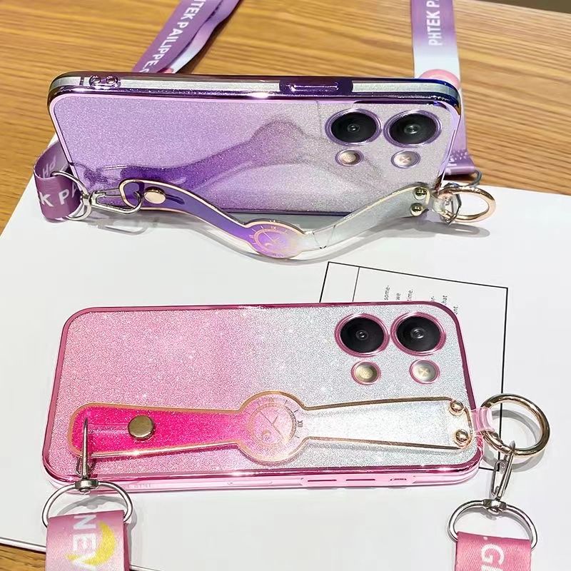 New - Wrist Strap Rope Transparent With Glitter Paper 2 in 1 Phone Case For OPPO Reno 9 -5G/Reno 9 Pro -5G Protective Back Cover