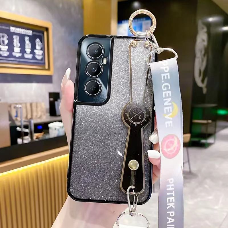 New - Wrist Strap Rope Transparent With Glitter Paper 2 in 1 Phone Case For OPPO Realme C65 -4G Protective Back Cover