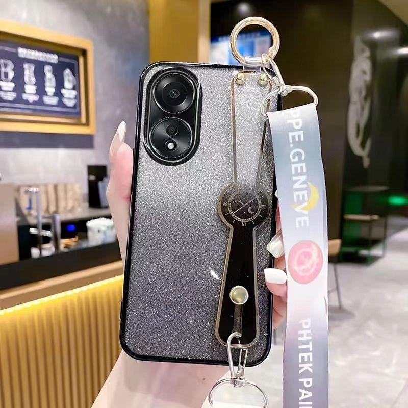 New - Wrist Strap Rope Transparent With Glitter Paper 2 in 1 Phone Case For OPPO Reno 8T -5G/Reno8 T -5G Protective Back Cover
