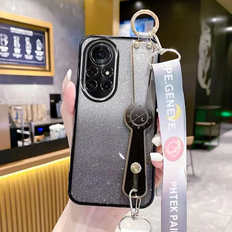 New - Wrist Strap Rope Transparent With Glitter Paper 2 in 1 Phone Case For Huawei Nova 8 Pro Protective Back Cover