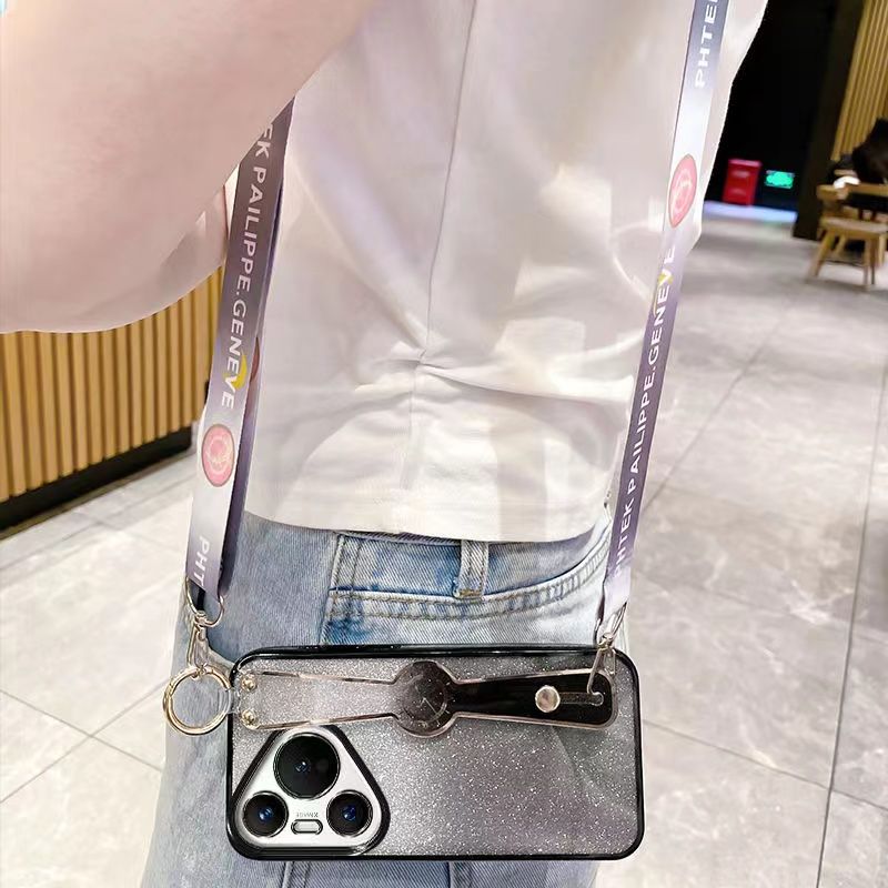 New - Wrist Strap Rope Transparent With Glitter Paper 2 in 1 Phone Case For Huawei Pura 70 6.6" Protective Back Cover