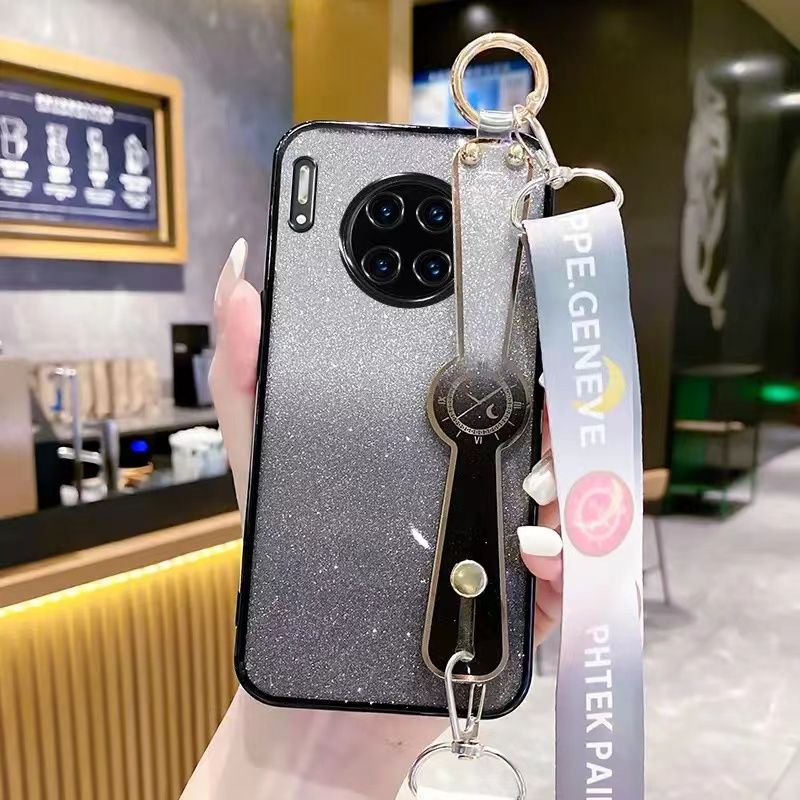 New - Wrist Strap Rope Transparent With Glitter Paper 2 in 1 Phone Case For Huawei Mate 30 Pro Protective Back Cover