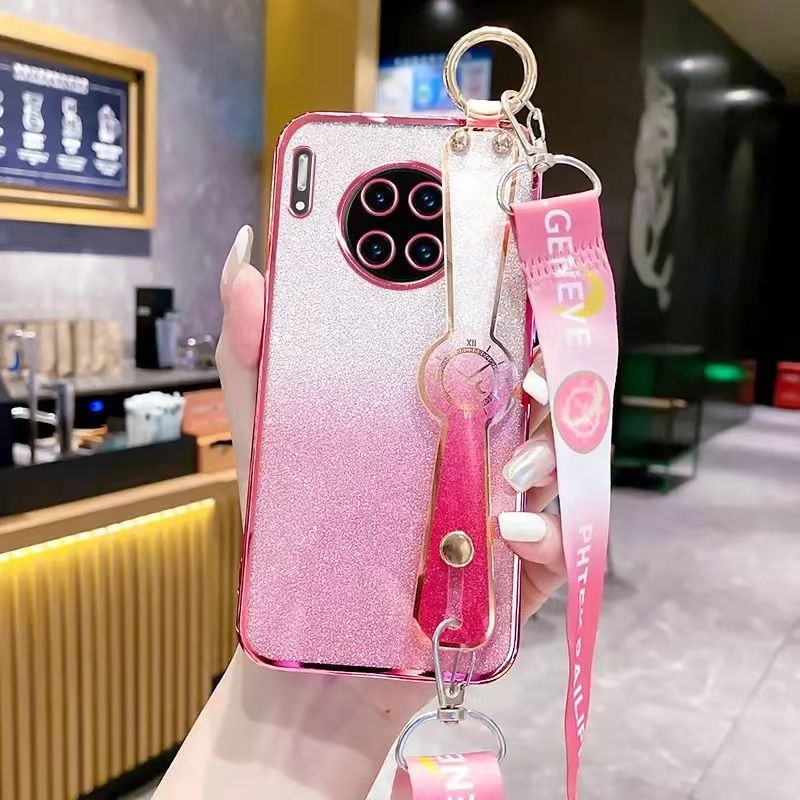 New - Wrist Strap Rope Transparent With Glitter Paper 2 in 1 Phone Case For Huawei Mate 30 Pro Protective Back Cover