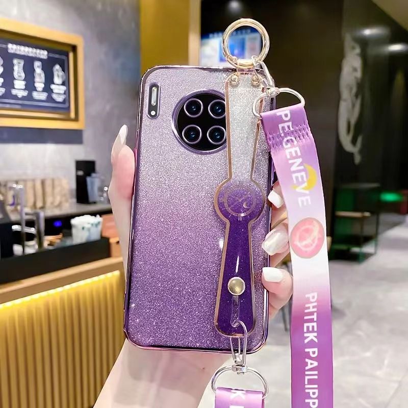 New - Wrist Strap Rope Transparent With Glitter Paper 2 in 1 Phone Case For Huawei Mate 30 Pro Protective Back Cover