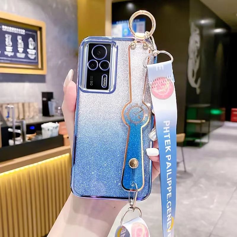 New - Wrist Strap Rope Transparent With Glitter Paper 2 in 1 Phone Case For Xiaomi Redmi K60e, Protective Back Cover