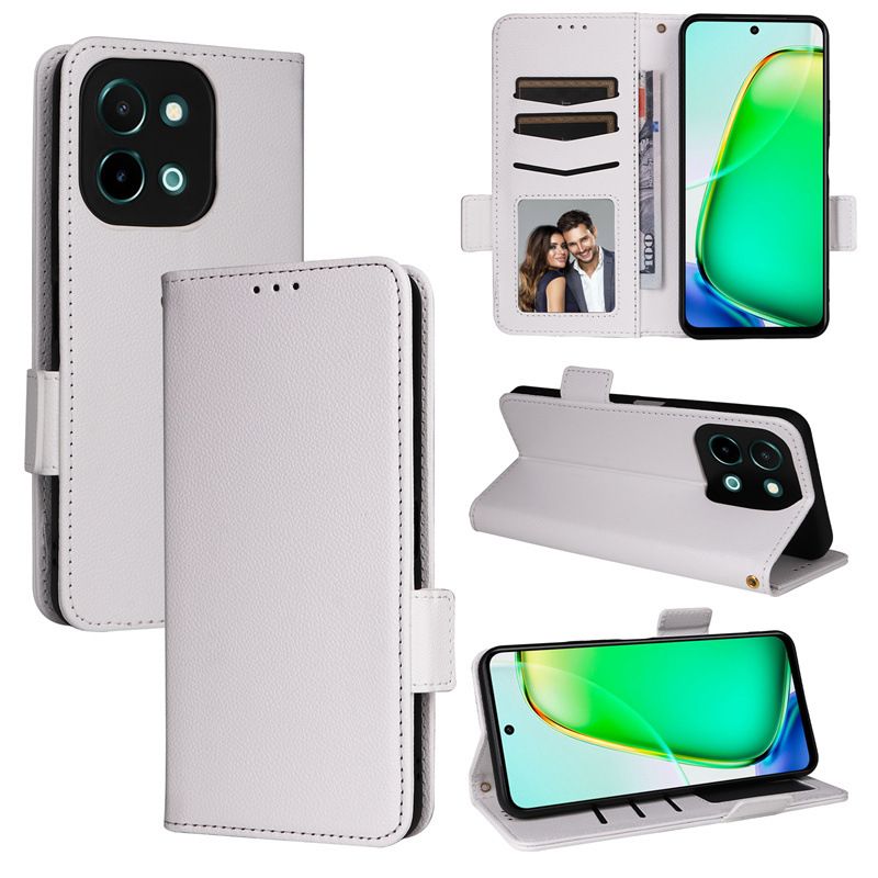 Wallet Flip Cover for Vivo Y28 4G Case Lychee Pattern Leather Magnetic Flip Folio Stand Phone Cover with Card Holder