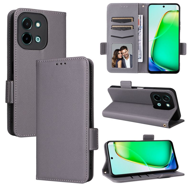 Wallet Flip Cover for Vivo Y28 4G Case Lychee Pattern Leather Magnetic Flip Folio Stand Phone Cover with Card Holder