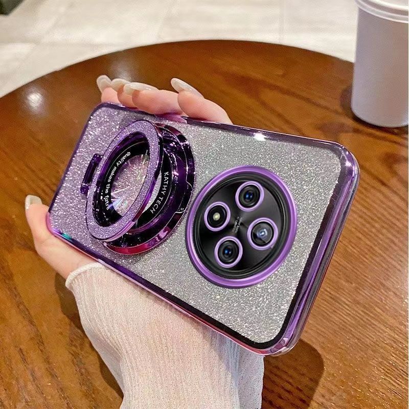 Luxury Transparent Glitter Powder Protective Cover For OPPO Reno 12F/Reno 12 F Magnetic Support Phone Case