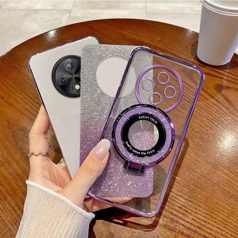 Luxury Transparent Glitter Powder Protective Cover For OPPO Reno 12F/Reno 12 F Magnetic Support Phone Case