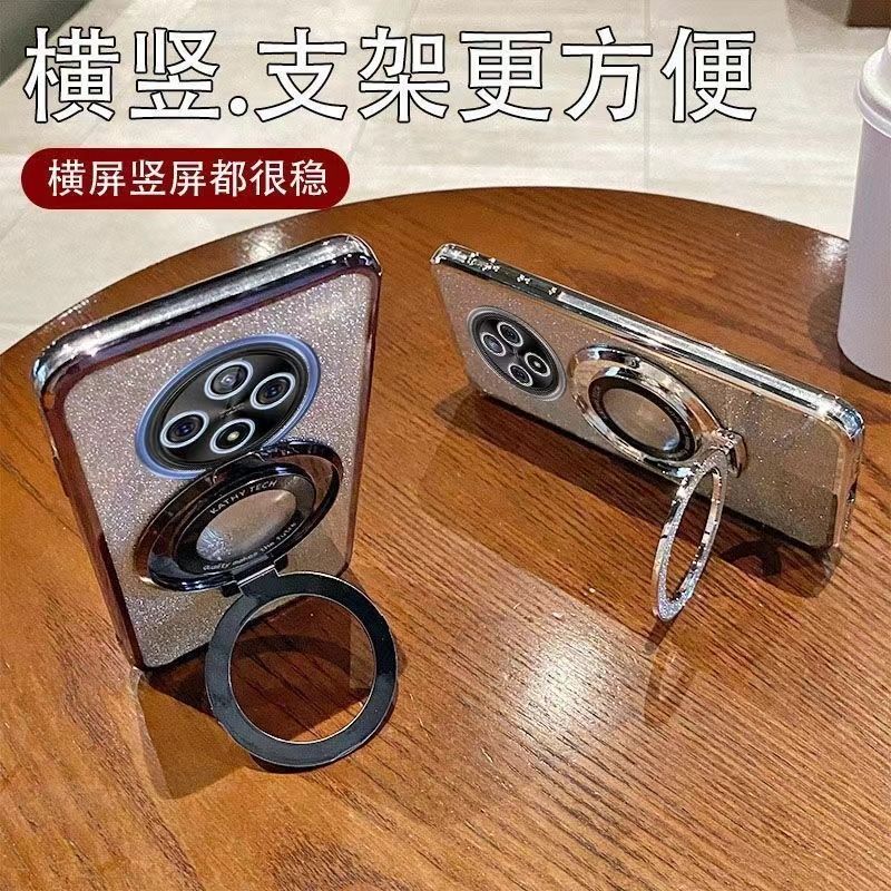 Luxury Transparent Glitter Powder Protective Cover For OPPO Reno 12F/Reno 12 F Magnetic Support Phone Case