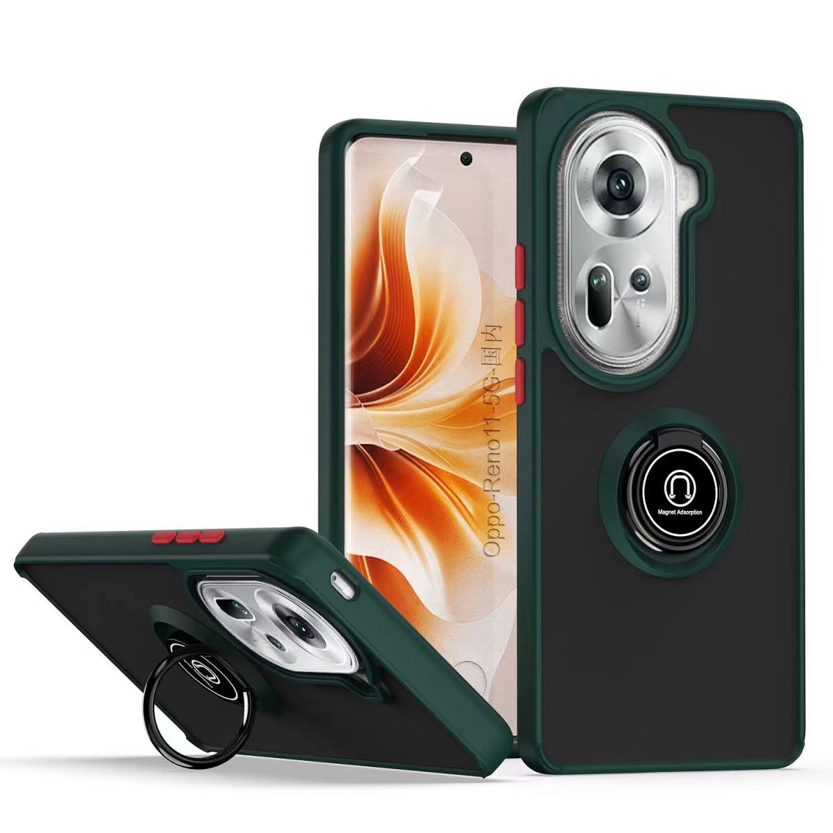 Phone Case for OPPO Reno 11 -5G Shockproof Bumper [Drop-Protection] Case with Ring Holder Stand Magnetic Cover