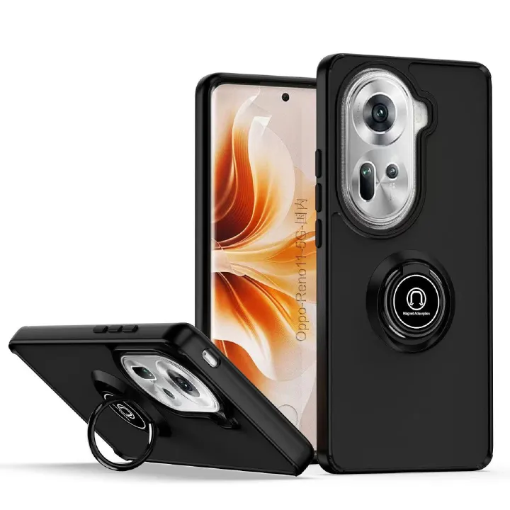 Phone Case for OPPO Reno 11 -5G Shockproof Bumper [Drop-Protection] Case with Ring Holder Stand Magnetic Cover