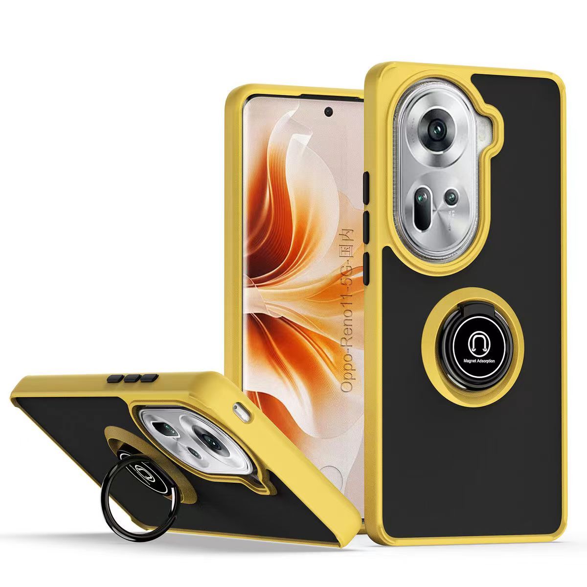 Phone Case for OPPO Reno 11 -5G Shockproof Bumper [Drop-Protection] Case with Ring Holder Stand Magnetic Cover