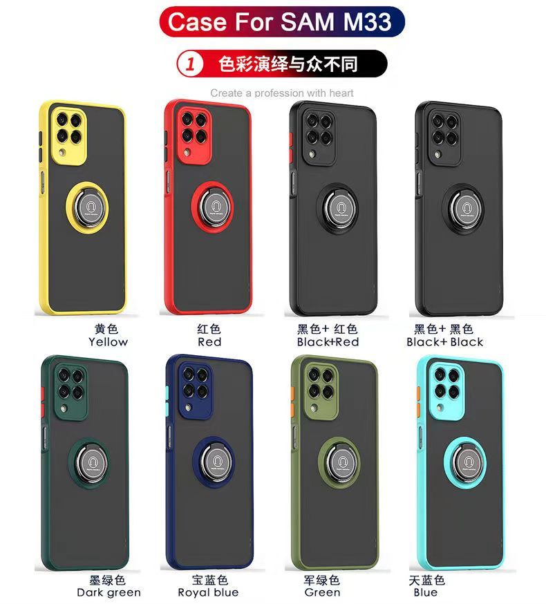 Phone Case for Samsung Galaxy M33, Shockproof Bumper [Drop-Protection] Case with Ring Holder Stand Magnetic Cover