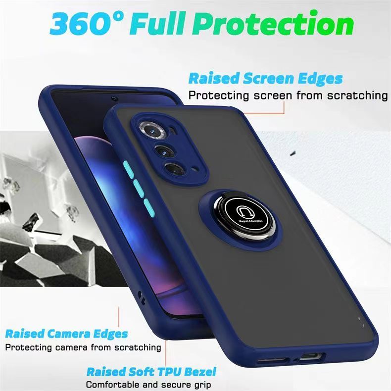 Phone Case for Motorola Edge (2022), Shockproof Bumper [Drop-Protection] Case with Ring Holder Stand Magnetic Cover