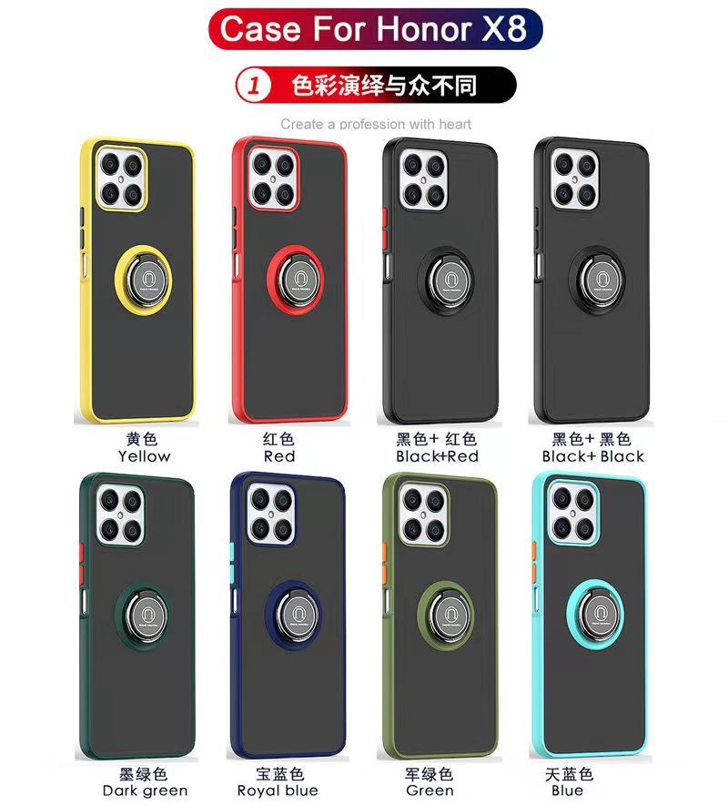 Phone Case for Honor X8 -4G, Shockproof Bumper [Drop-Protection] Case with Ring Holder Stand Magnetic Cover