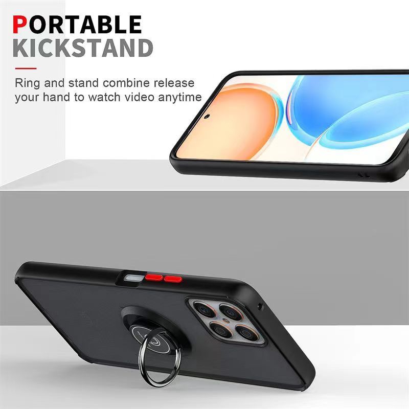 Phone Case for Honor X8 -4G, Shockproof Bumper [Drop-Protection] Case with Ring Holder Stand Magnetic Cover
