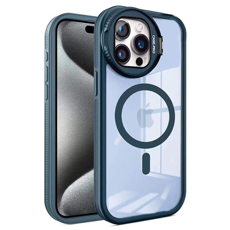 Phone Case for iPhone 15 14 13 12 11 Pro Max Magnetic Case Creative Metal Stand High Penetration With Lens Film Cover