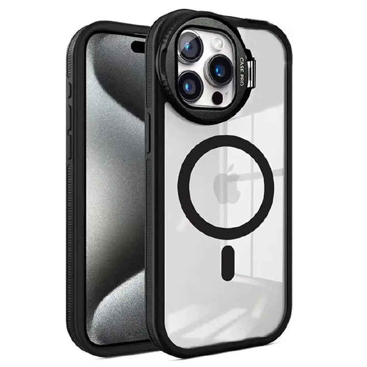 Phone Case for iPhone 15 14 13 12 11 Pro Max Magnetic Case Creative Metal Stand High Penetration With Lens Film Cover