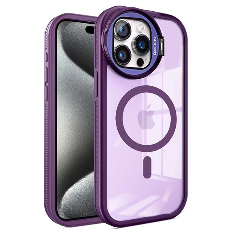 Phone Case for iPhone 15 14 13 12 11 Pro Max Magnetic Case Creative Metal Stand High Penetration With Lens Film Cover