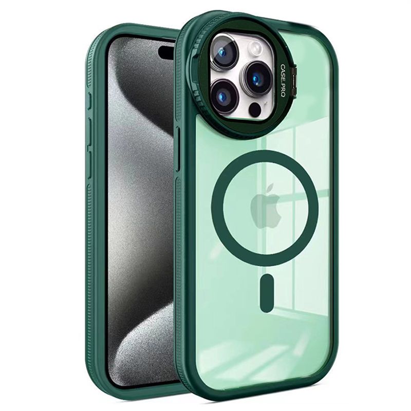 Phone Case for iPhone 15 14 13 12 11 Pro Max Magnetic Case Creative Metal Stand High Penetration With Lens Film Cover