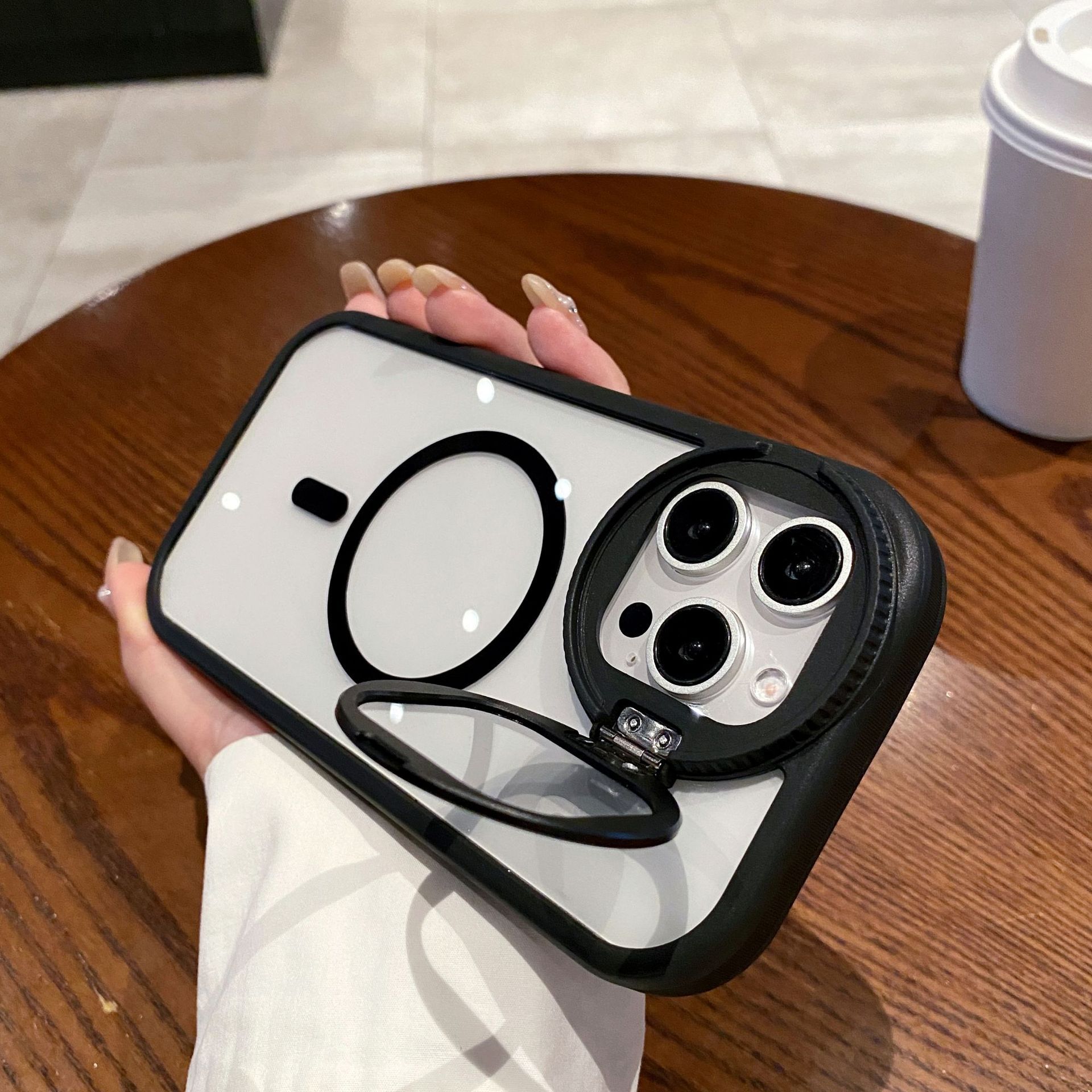 Phone Case for iPhone 15 14 13 12 11 Pro Max Magnetic Case Creative Metal Stand High Penetration With Lens Film Cover