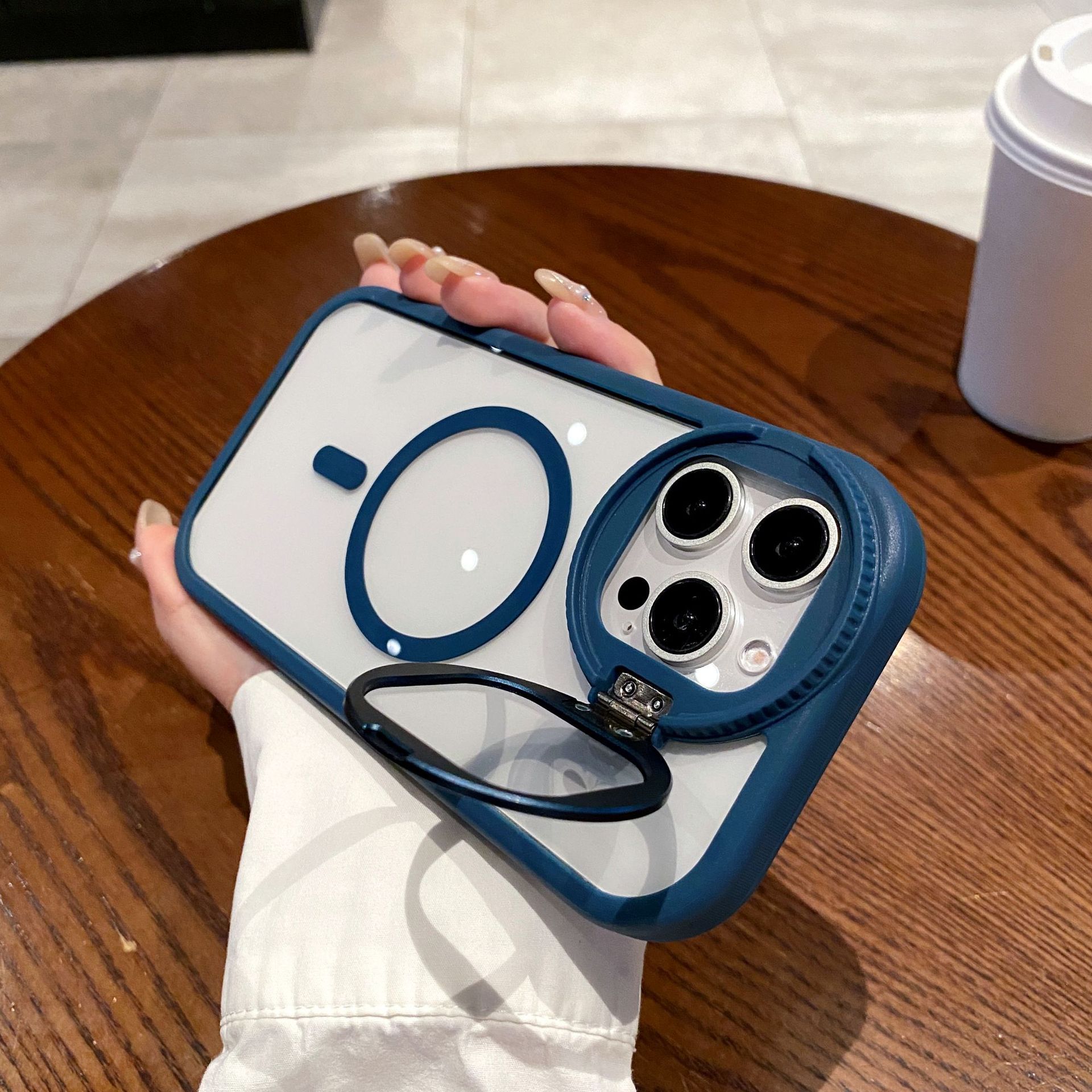 Phone Case for iPhone 15 14 13 12 11 Pro Max Magnetic Case Creative Metal Stand High Penetration With Lens Film Cover