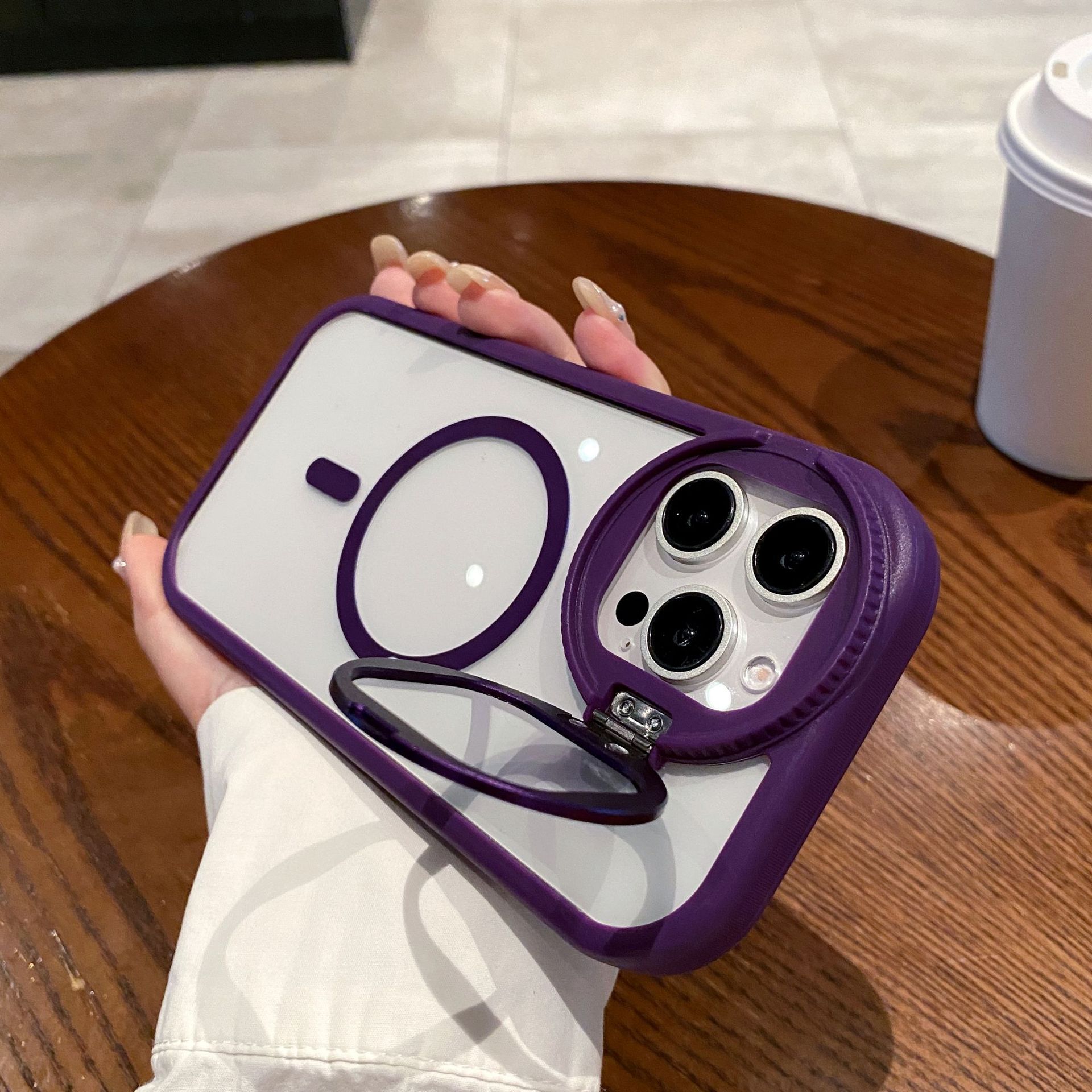 Phone Case for iPhone 15 14 13 12 11 Pro Max Magnetic Case Creative Metal Stand High Penetration With Lens Film Cover