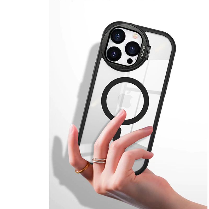 Phone Case for iPhone 15 14 13 12 11 Pro Max Magnetic Case Creative Metal Stand High Penetration With Lens Film Cover
