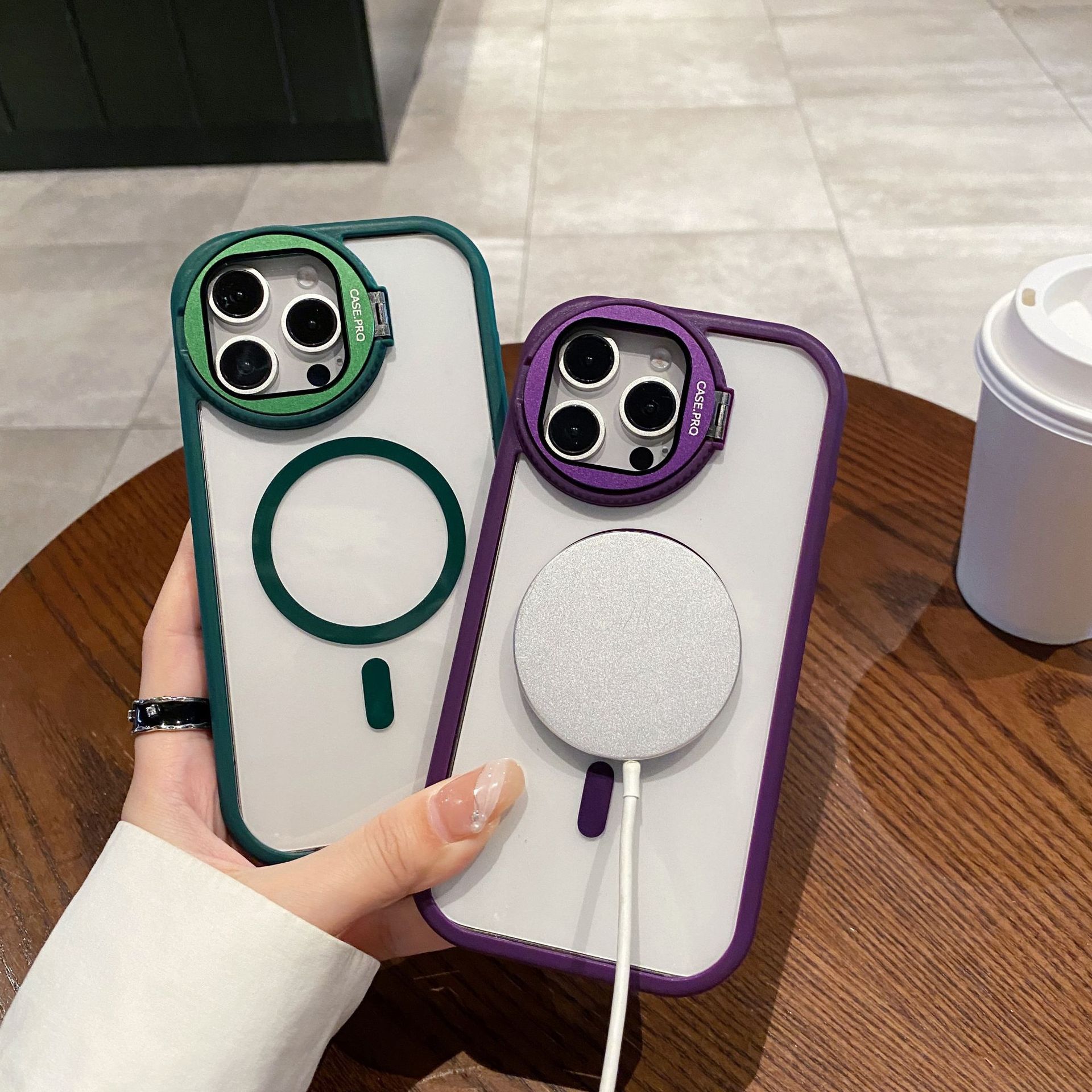 Phone Case for iPhone 15 14 13 12 11 Pro Max Magnetic Case Creative Metal Stand High Penetration With Lens Film Cover