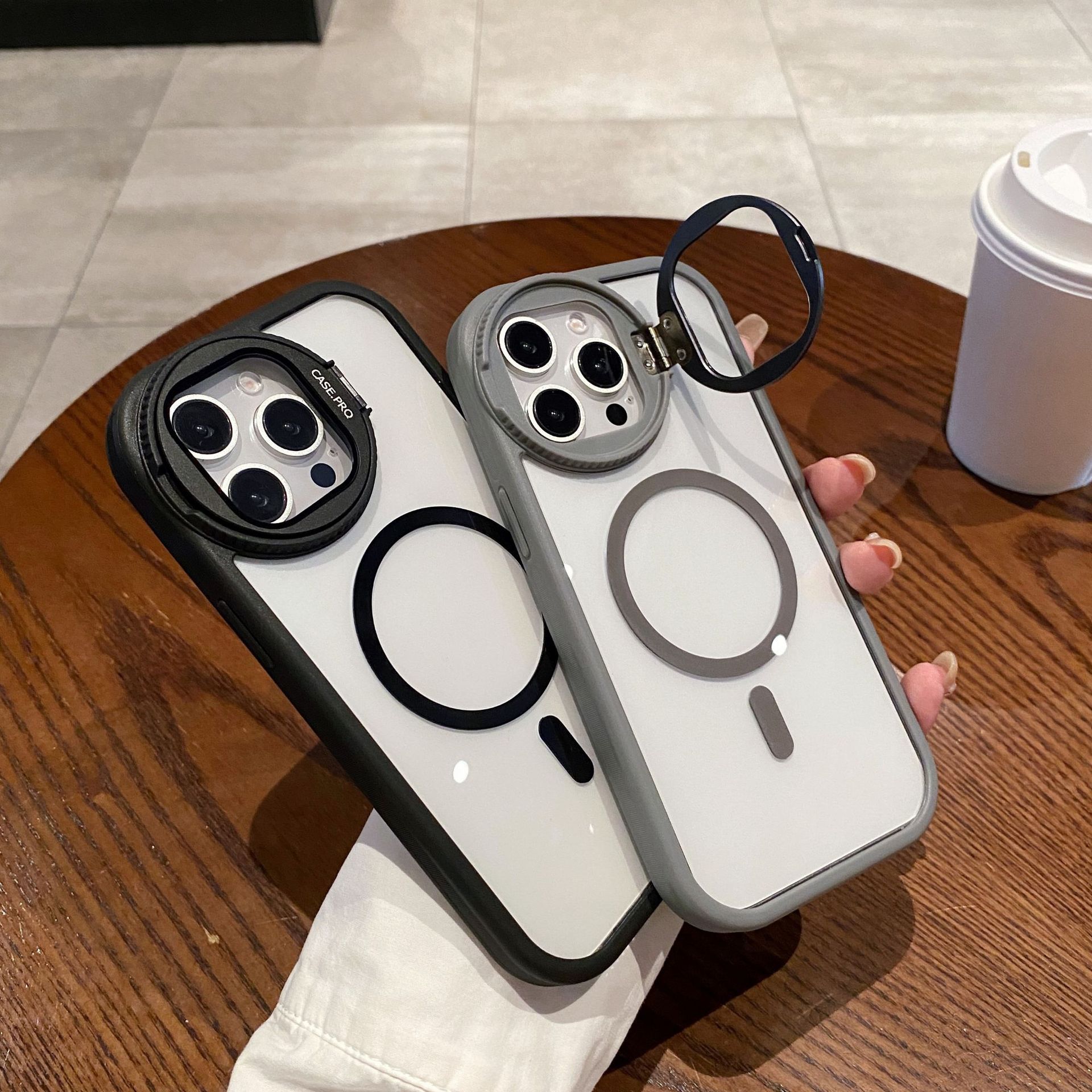 Phone Case for iPhone 15 14 13 12 11 Pro Max Magnetic Case Creative Metal Stand High Penetration With Lens Film Cover