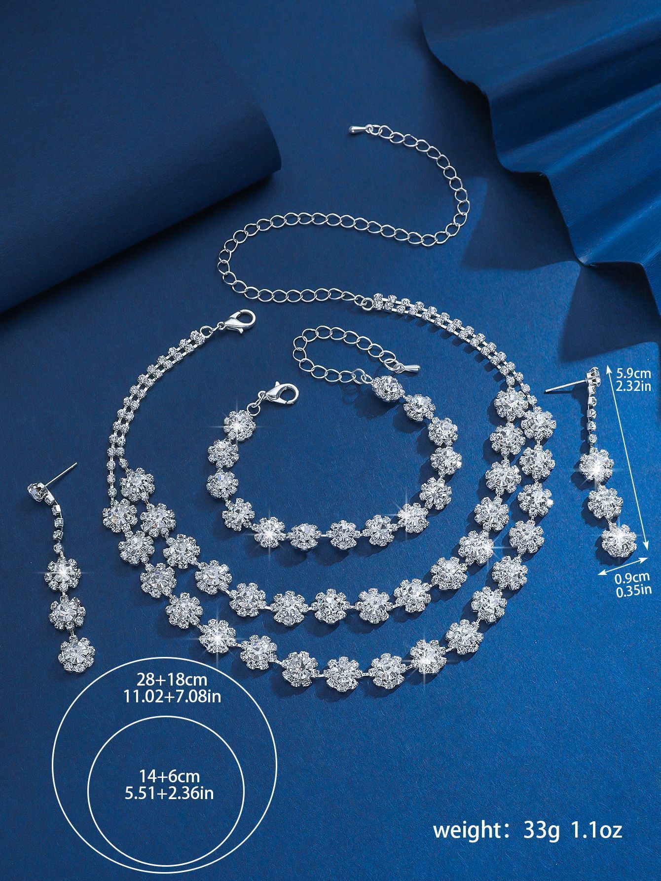 Bridal Jewellery Set Fashion Rhinestone Full Necklace Earrings Bracelet Three Piece Set