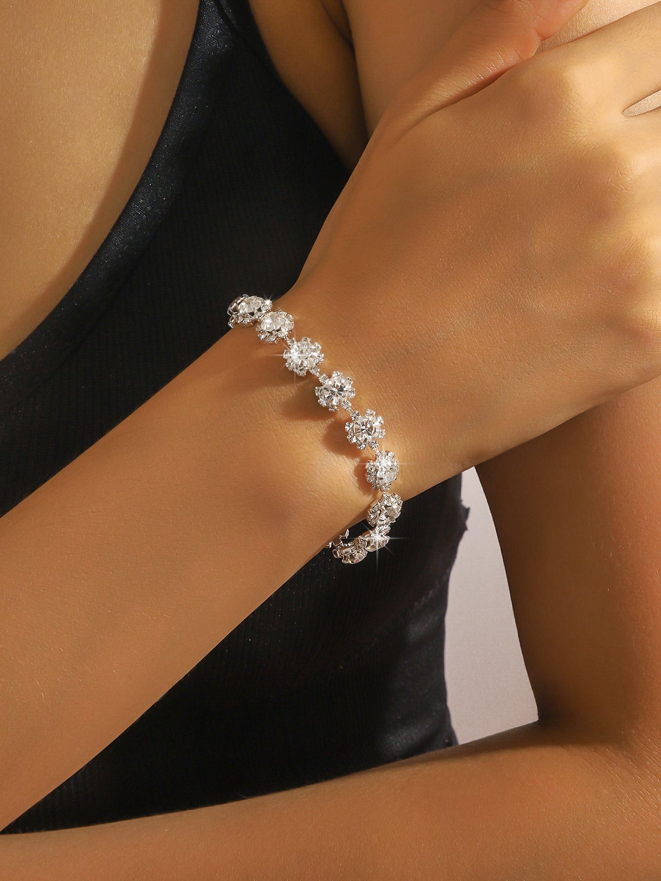 Bridal Jewellery Set Fashion Rhinestone Full Necklace Earrings Bracelet Three Piece Set
