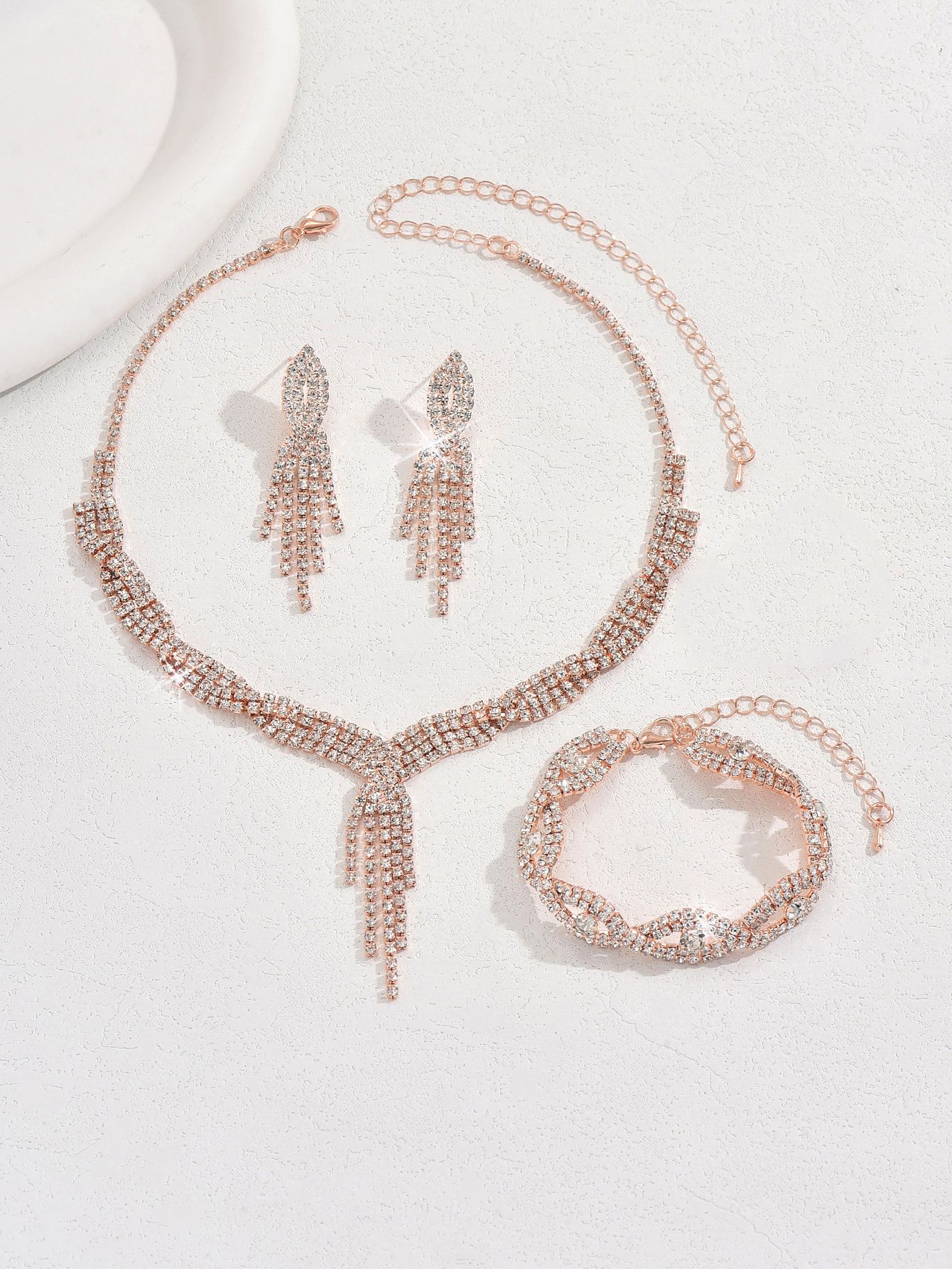 Three Piece Claw Chain Rhinestone Wedding Necklace Bridal Necklace Earrings Jewelry Banquet Jewellery Evening Dress Sets