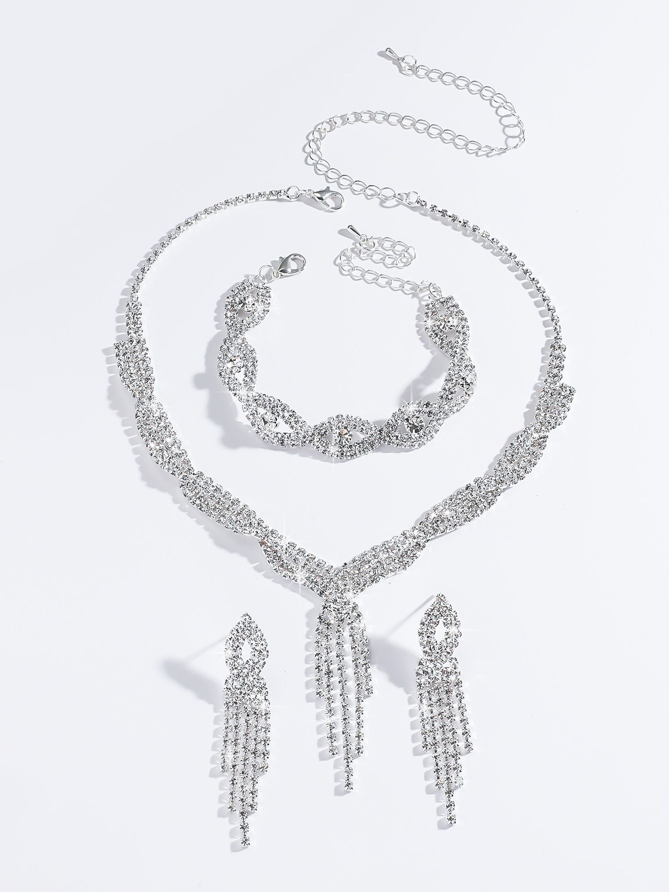 Three Piece Claw Chain Rhinestone Wedding Necklace Bridal Necklace Earrings Jewelry Banquet Jewellery Evening Dress Sets