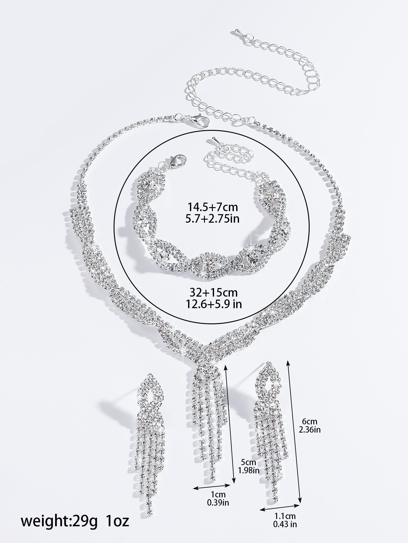 Three Piece Claw Chain Rhinestone Wedding Necklace Bridal Necklace Earrings Jewelry Banquet Jewellery Evening Dress Sets