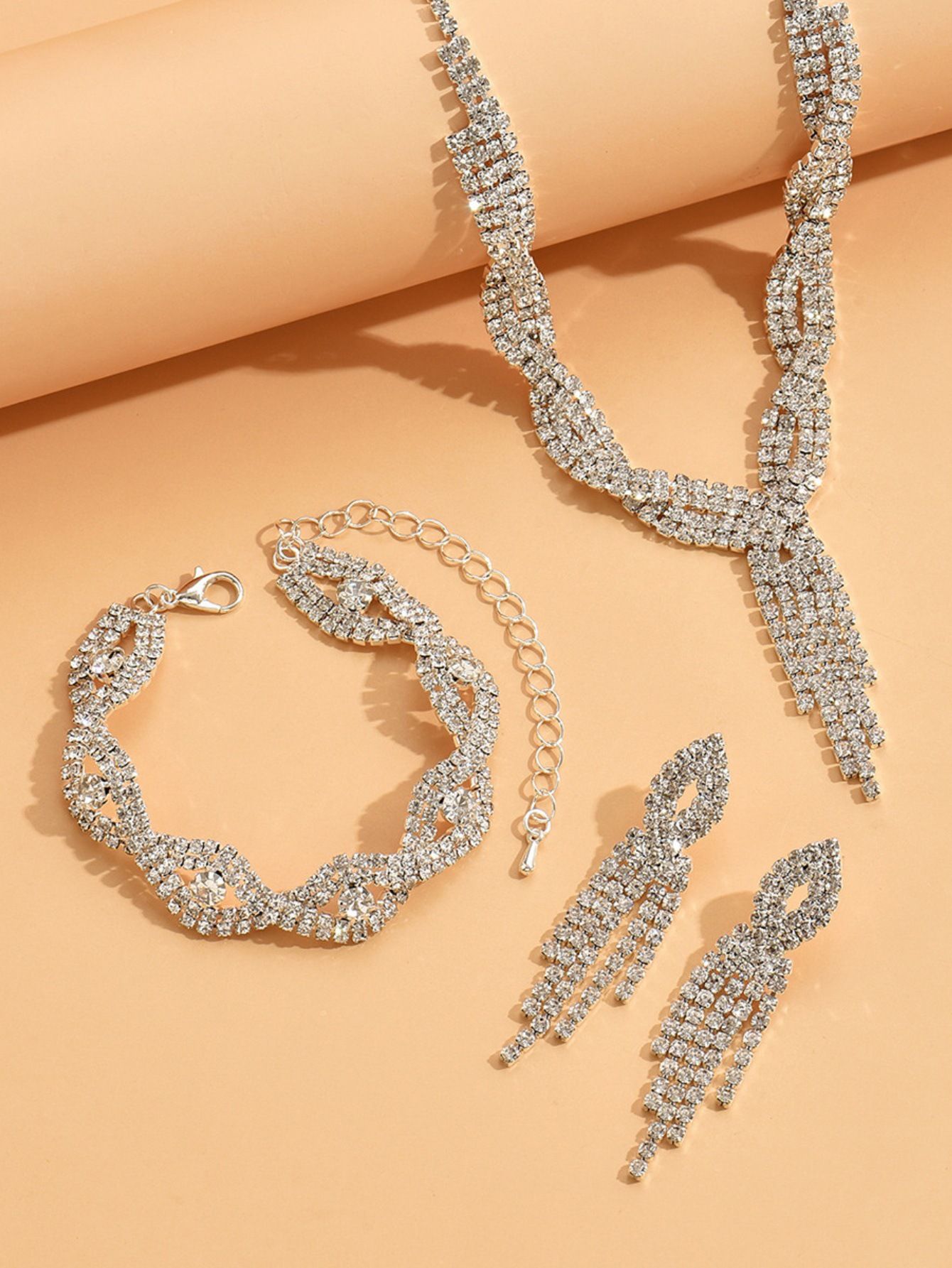 Three Piece Claw Chain Rhinestone Wedding Necklace Bridal Necklace Earrings Jewelry Banquet Jewellery Evening Dress Sets