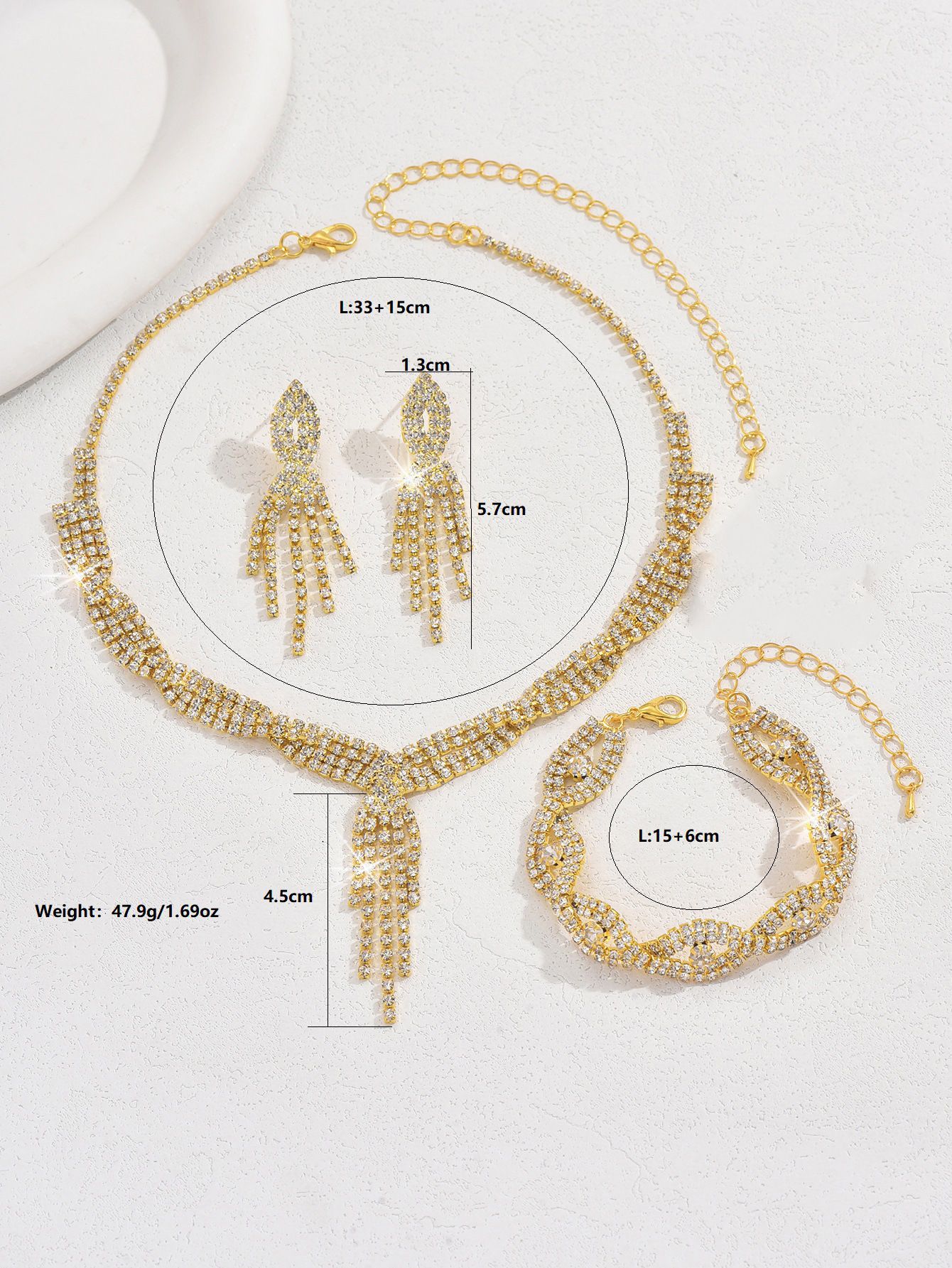 Three Piece Claw Chain Rhinestone Wedding Necklace Bridal Necklace Earrings Jewelry Banquet Jewellery Evening Dress Sets