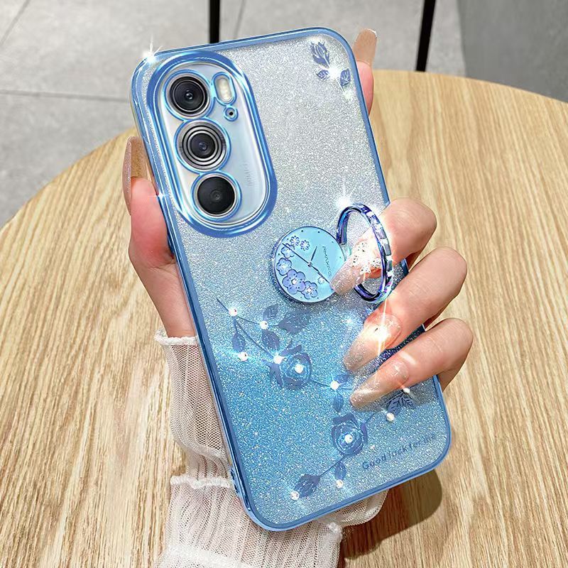 For Motorola Edge X30 5G Phone Case Flash Women's and Girls Pink Flower Transparent Shock Protection Luxury Diamond Shining Phone Case Soft TPU